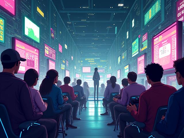 オンラインゲームコミュニティの活発な交流を示すイラスト